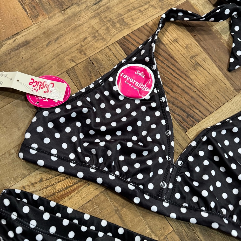 🌴Justice Black and White Reversible Polka Dot Bikini Set - Picture 4 of 5